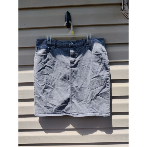 Jacqueline Smith Gray Denim Jean Skirt Light Wash Womens Sz 16 Knee Length Slit - Picture 4 of 12
